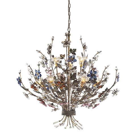 Brillare Collection 9-Light Chandelier Highlighted By Multi-Colored Crystal Flor