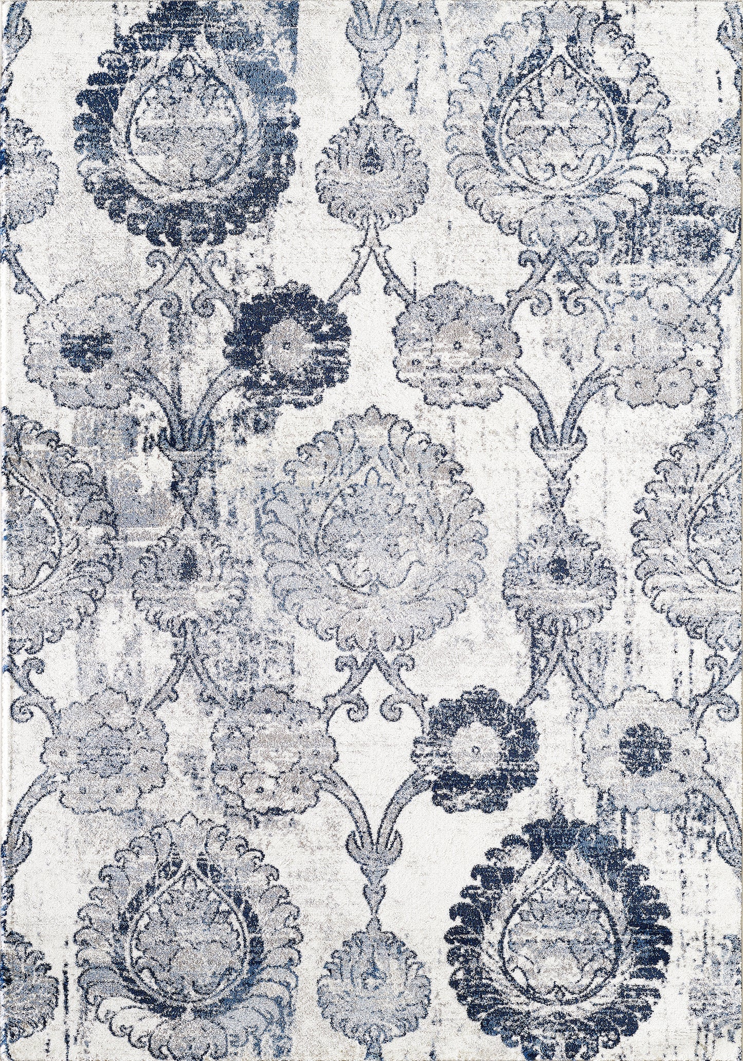 Mutli Medallion Distressed Ivory and Blue