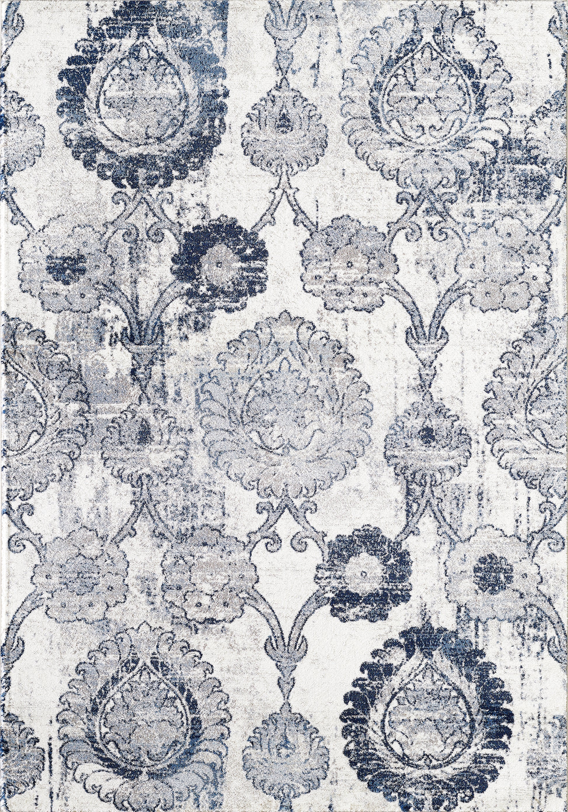 Mutli Medallion Distressed Ivory and Blue