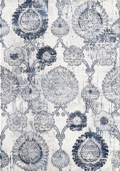 Mutli Medallion Distressed Ivory and Blue
