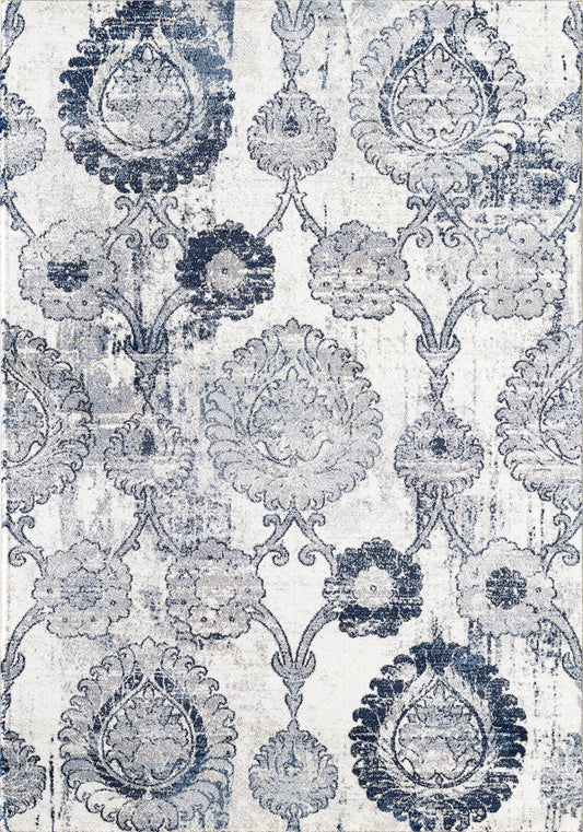 Mutli Medallion Distressed Ivory and Blue