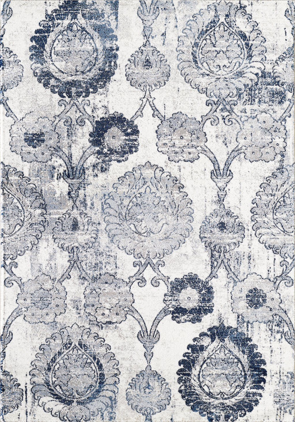 Mutli Medallion Distressed Ivory and Blue