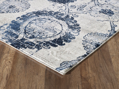 Mutli Medallion Distressed Ivory and Blue