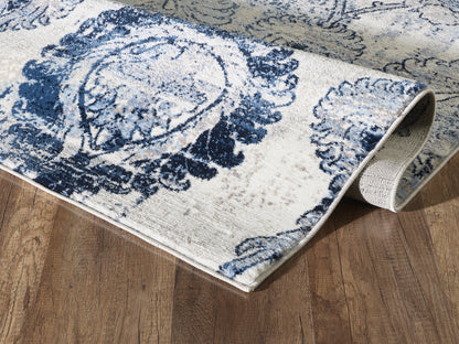 Mutli Medallion Distressed Ivory and Blue