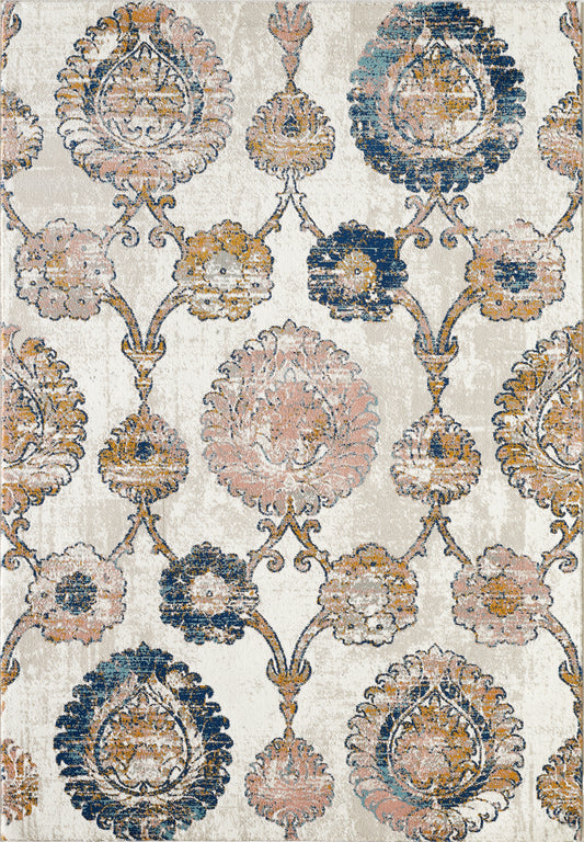 Mutli Medallion Distressed Ivory and Orange