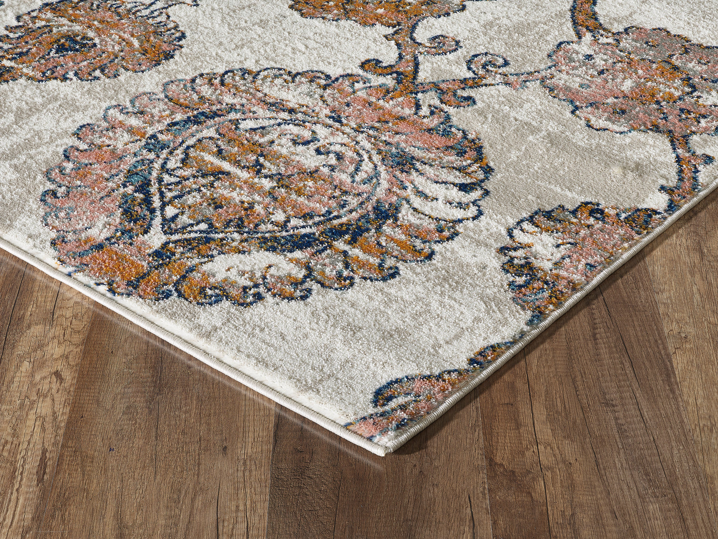 Mutli Medallion Distressed Ivory and Orange