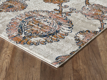 Mutli Medallion Distressed Ivory and Orange