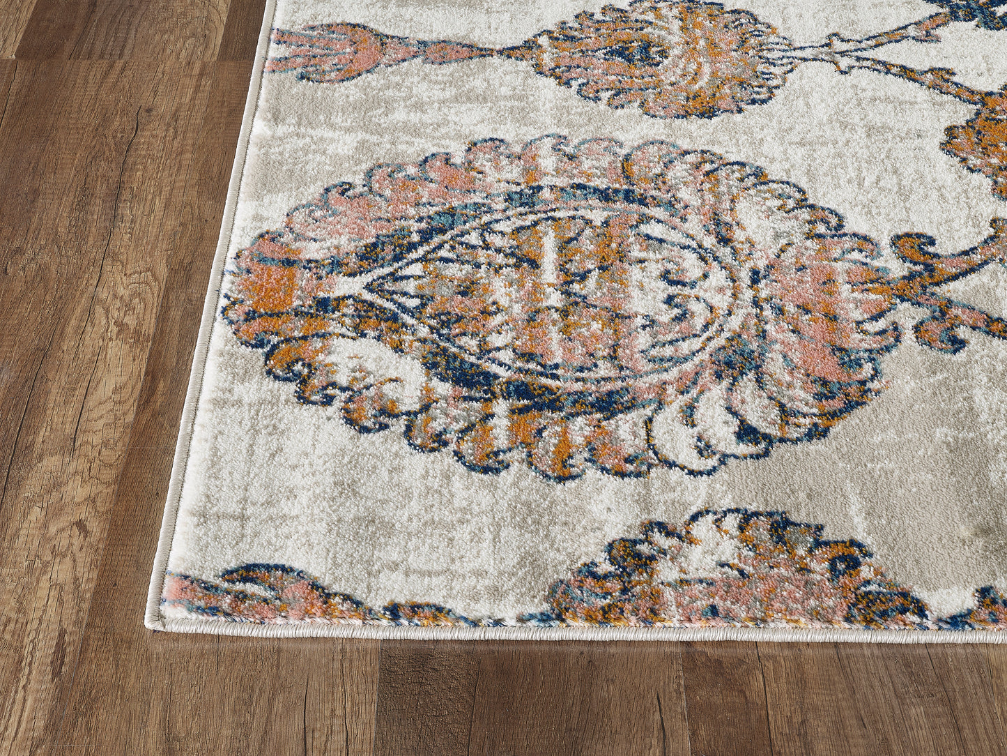 Mutli Medallion Distressed Ivory and Orange