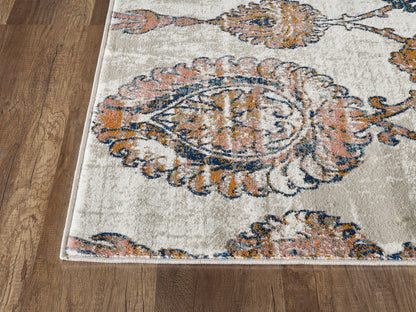 Mutli Medallion Distressed Ivory and Orange