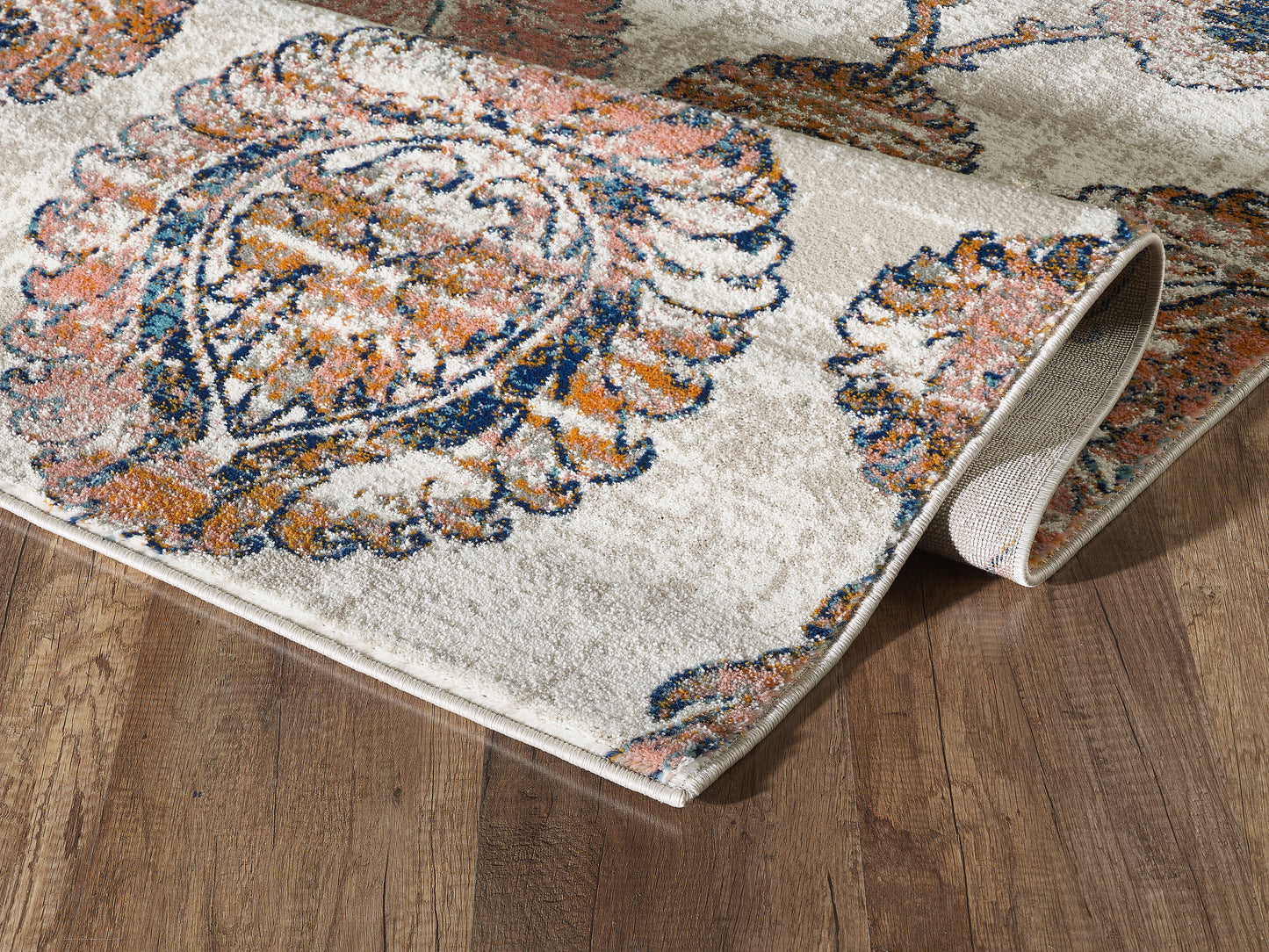 Mutli Medallion Distressed Ivory and Orange