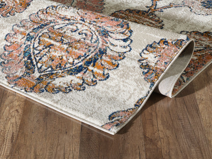 Mutli Medallion Distressed Ivory and Orange