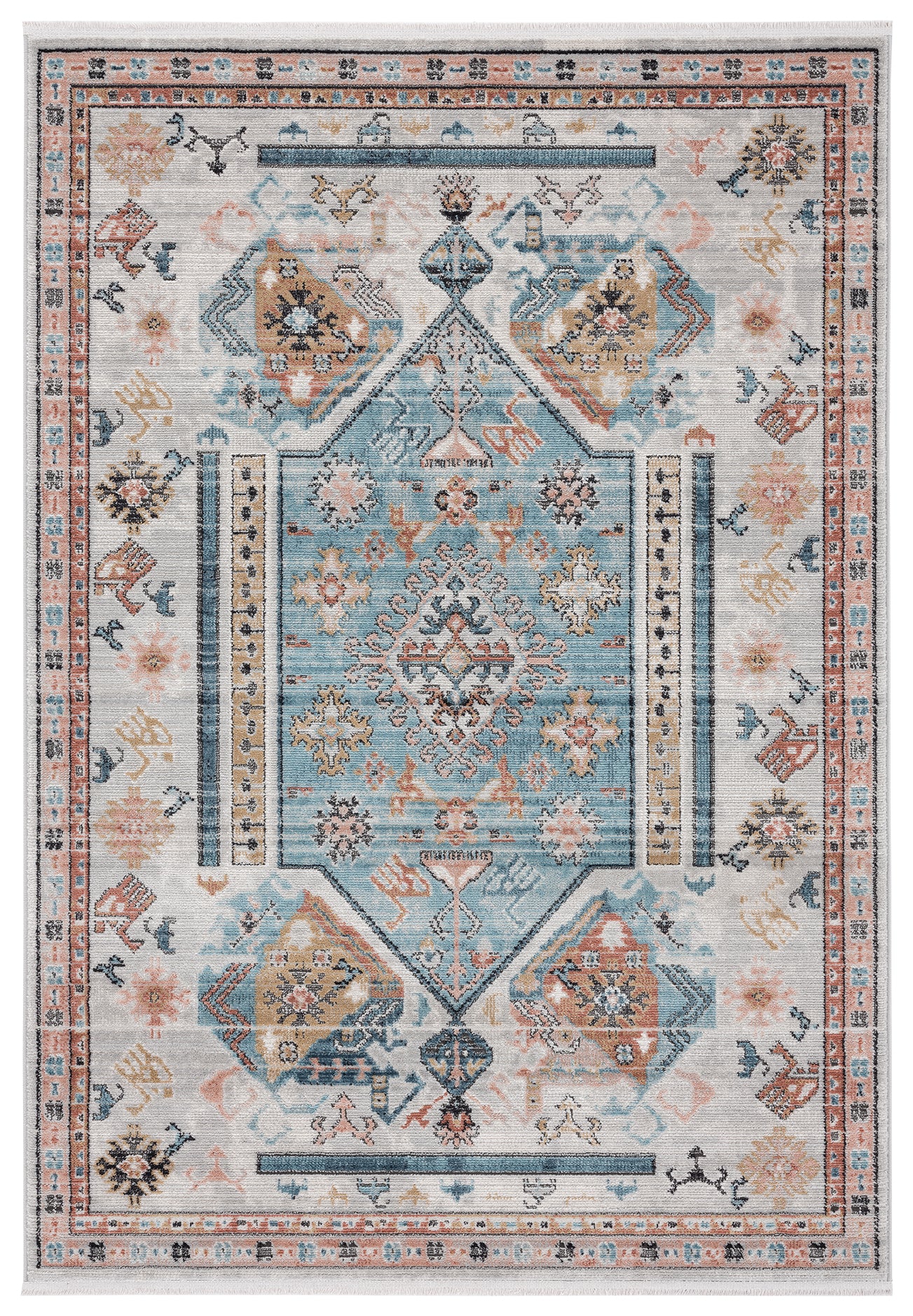 Beige Rug Teal Medallion Tribal