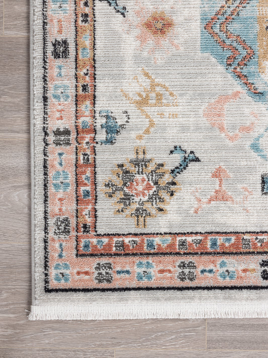 Beige Rug Teal Medallion Tribal
