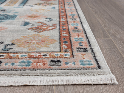 Beige Rug Teal Medallion Tribal