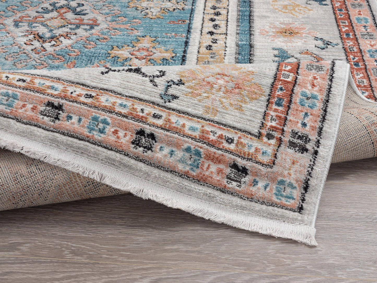Beige Rug Teal Medallion Tribal