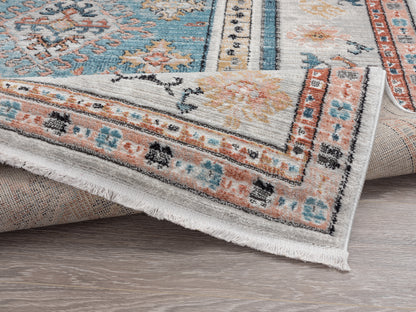 Beige Rug Teal Medallion Tribal