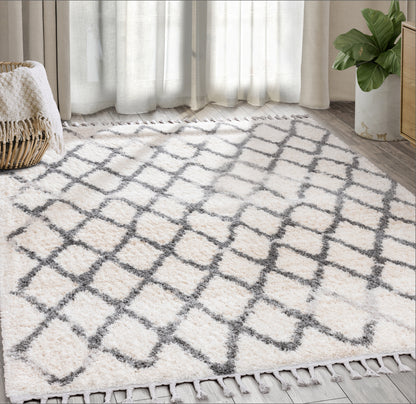 Grey Ivory Criss-Cross Lines Shag