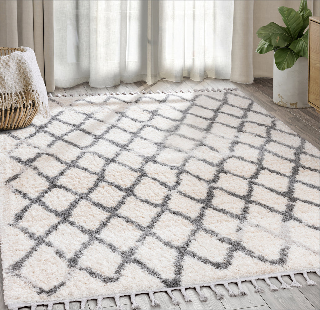 Grey Ivory Criss-Cross Lines Shag