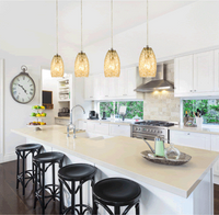 Golden Pasture 1-Light Mini Pendant in Satin Nickel with Gold and Amber Mottled Glass