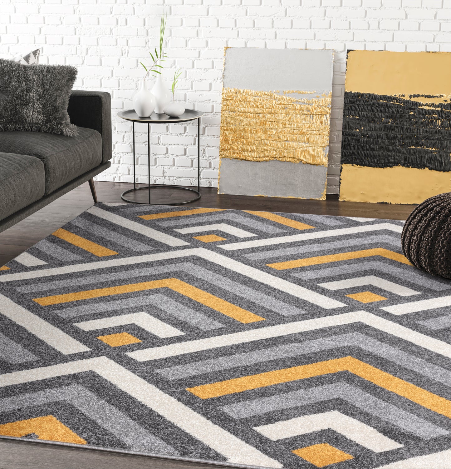 Grey Yellow Chevron Geometric