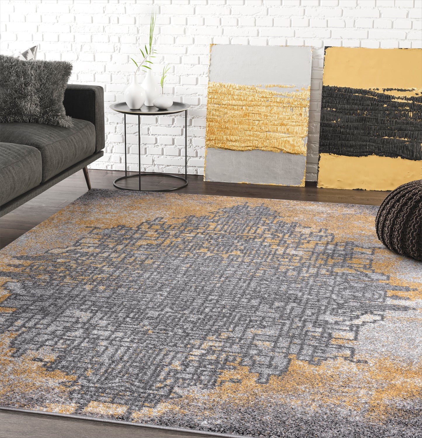 Grey Yellow Abstract Art