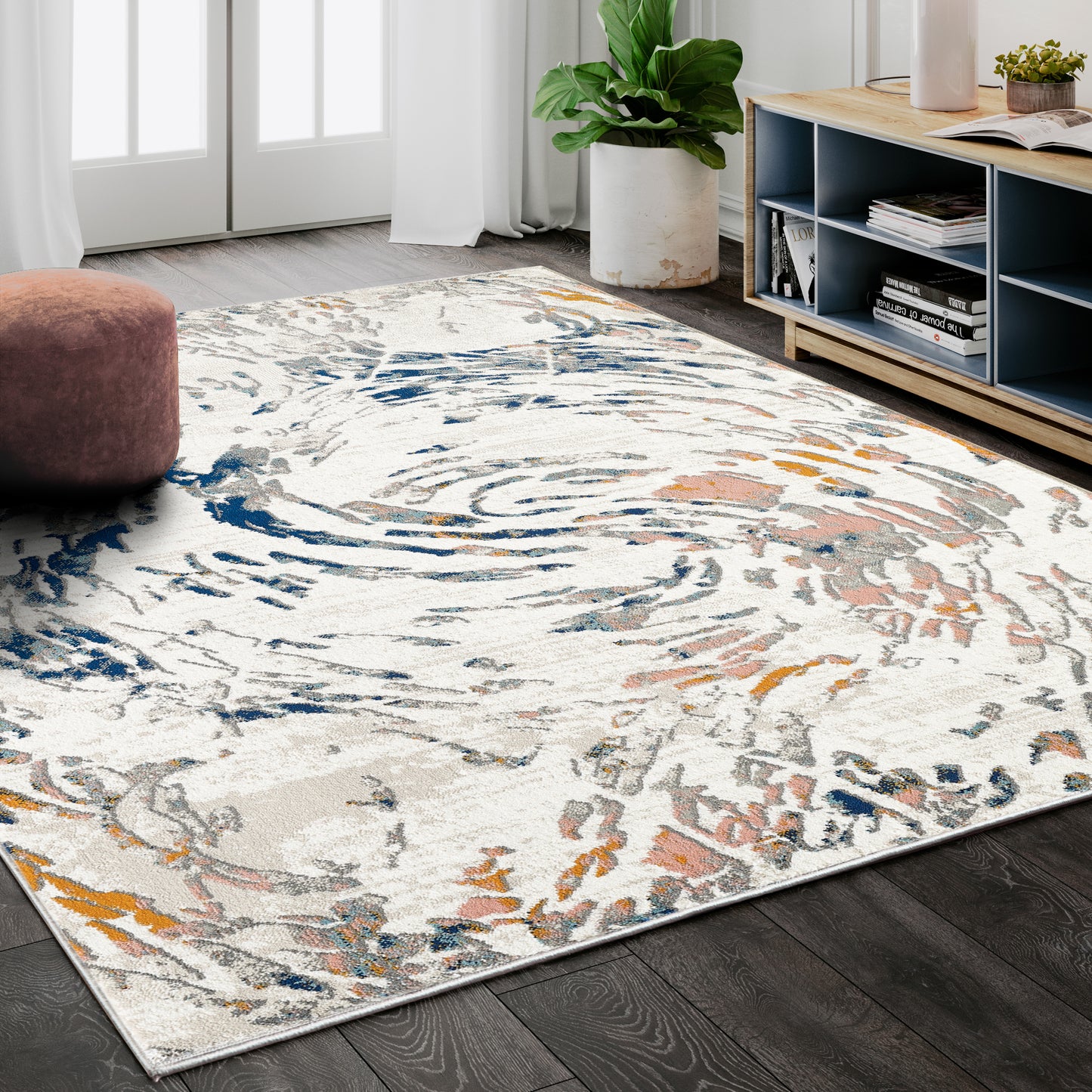 Contemporary Swirl Light Blue and Burnt Orange