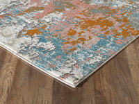 Contemporary Distressed Blue and Burnt Orange