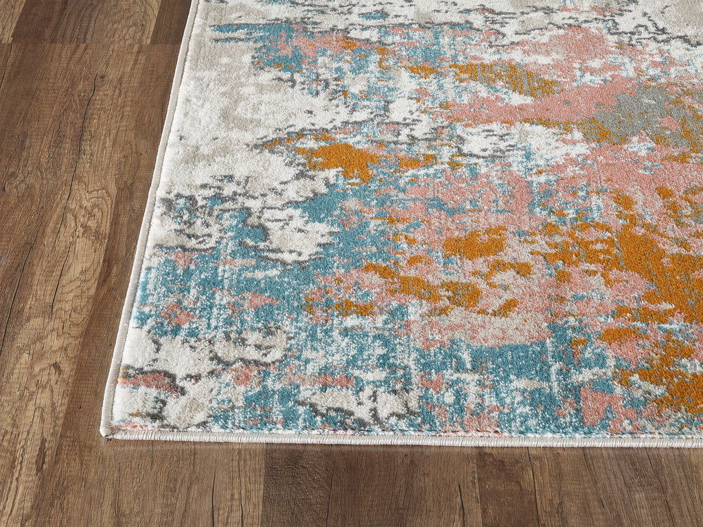 Contemporary Distressed Blue and Burnt Orange