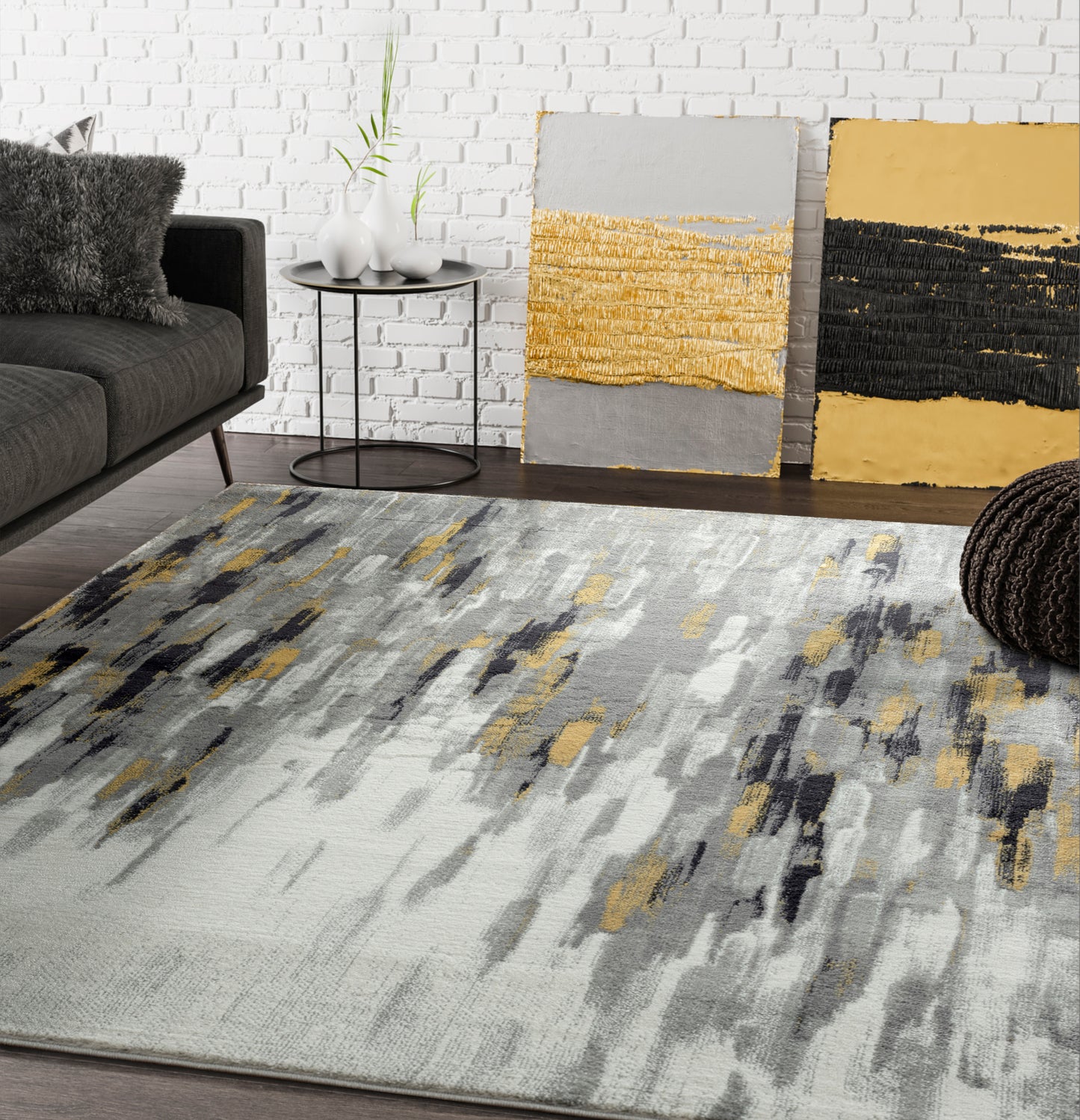 Contemporary Grey Yellow Lined