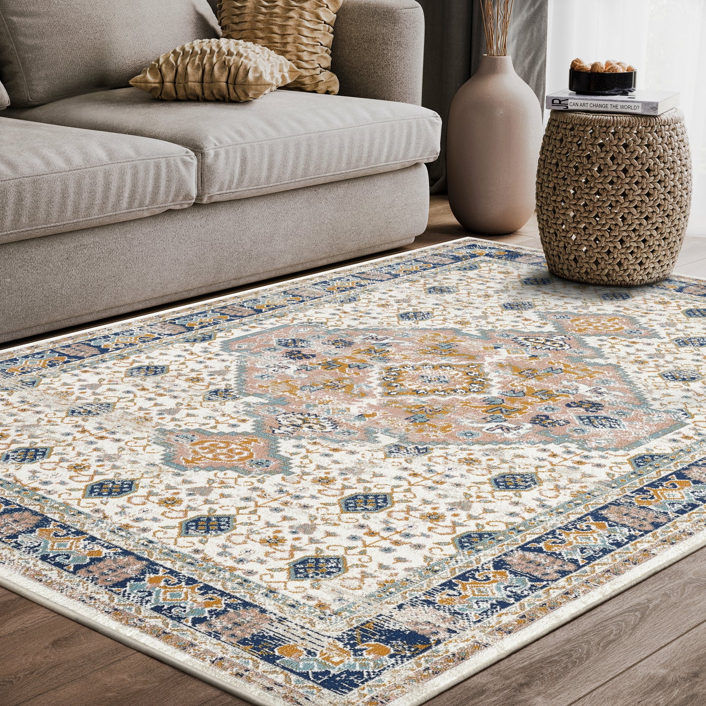  Traditional Medallion Ivory and Orange