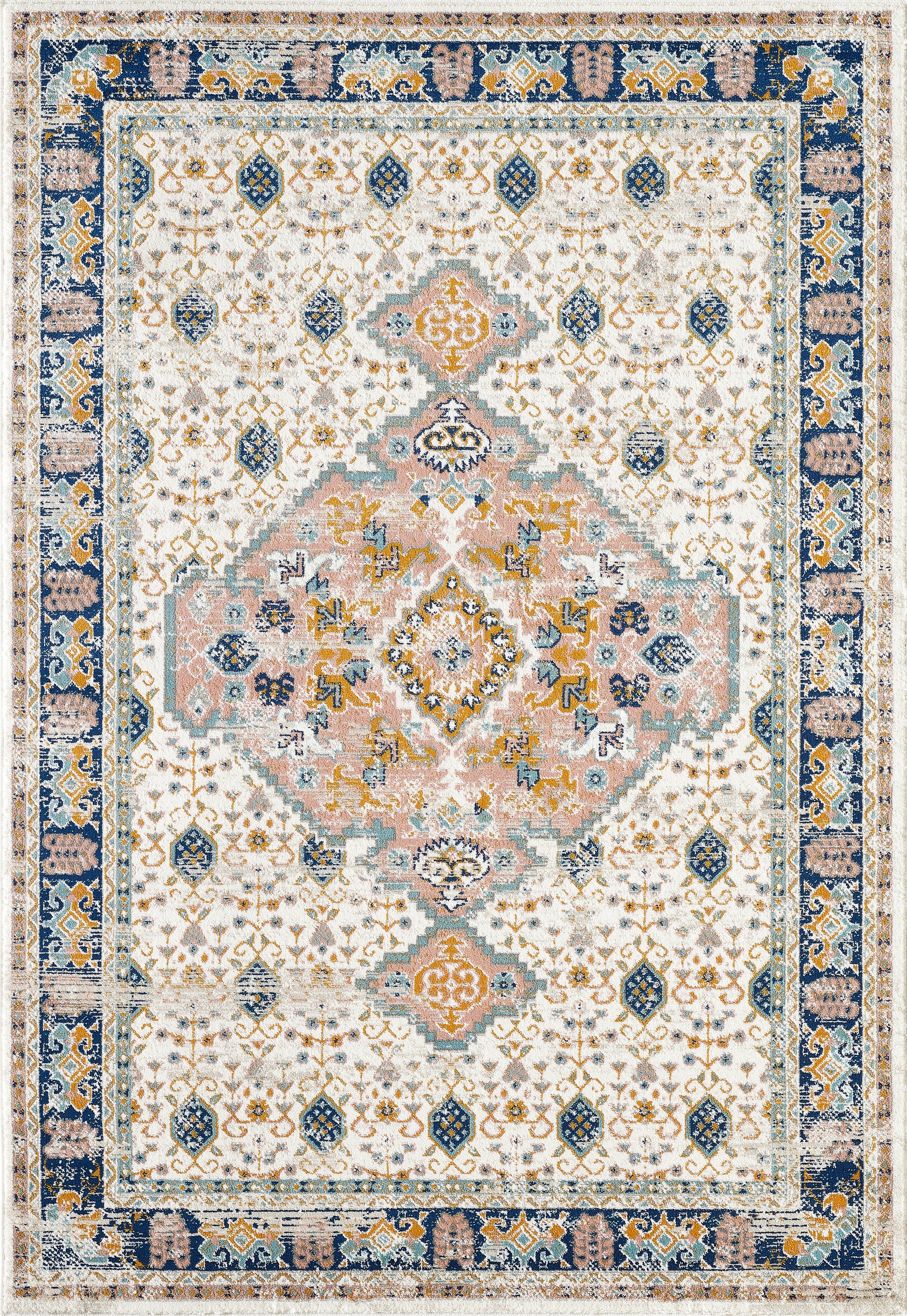  Traditional Medallion Ivory and Orange 