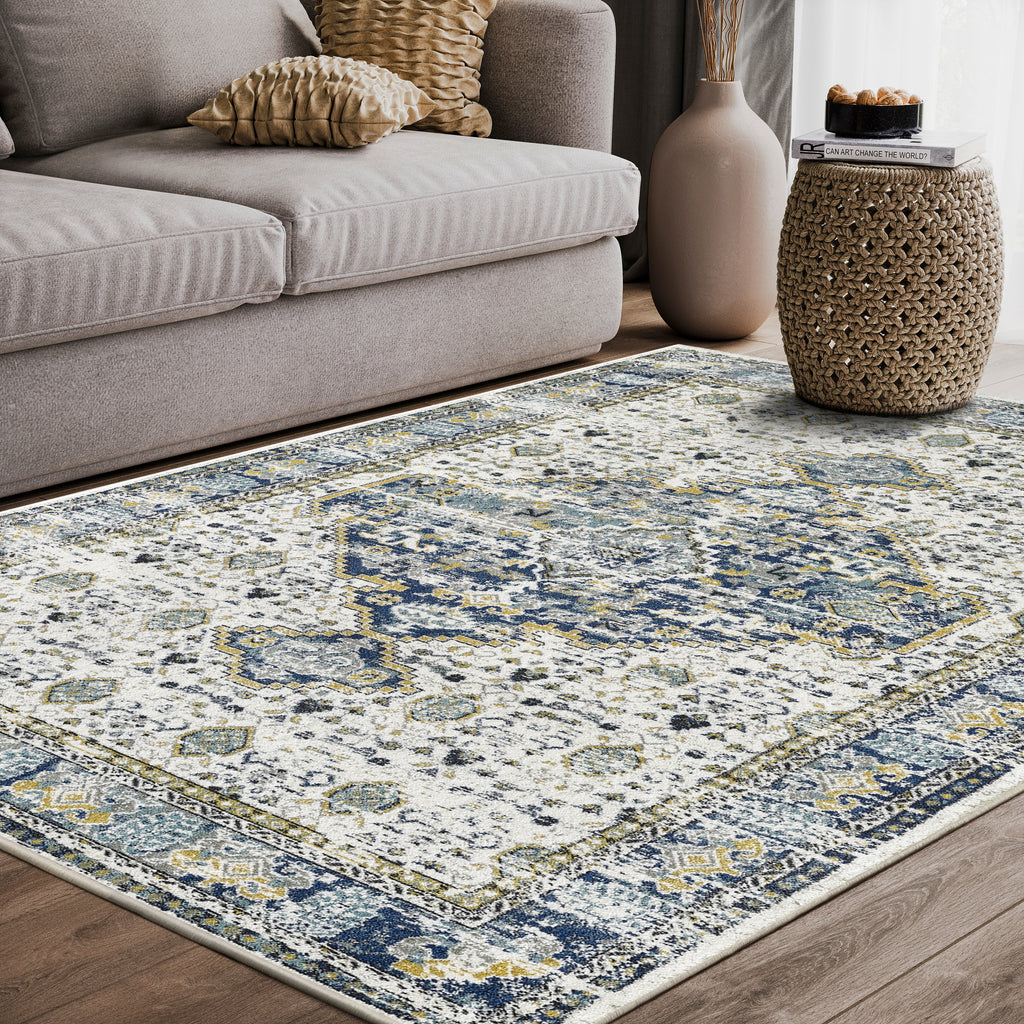 Traditional Medallion Blue and Ivory