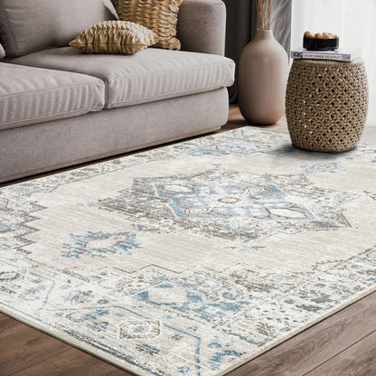 Traditional Distressed Ivory and Light Blue