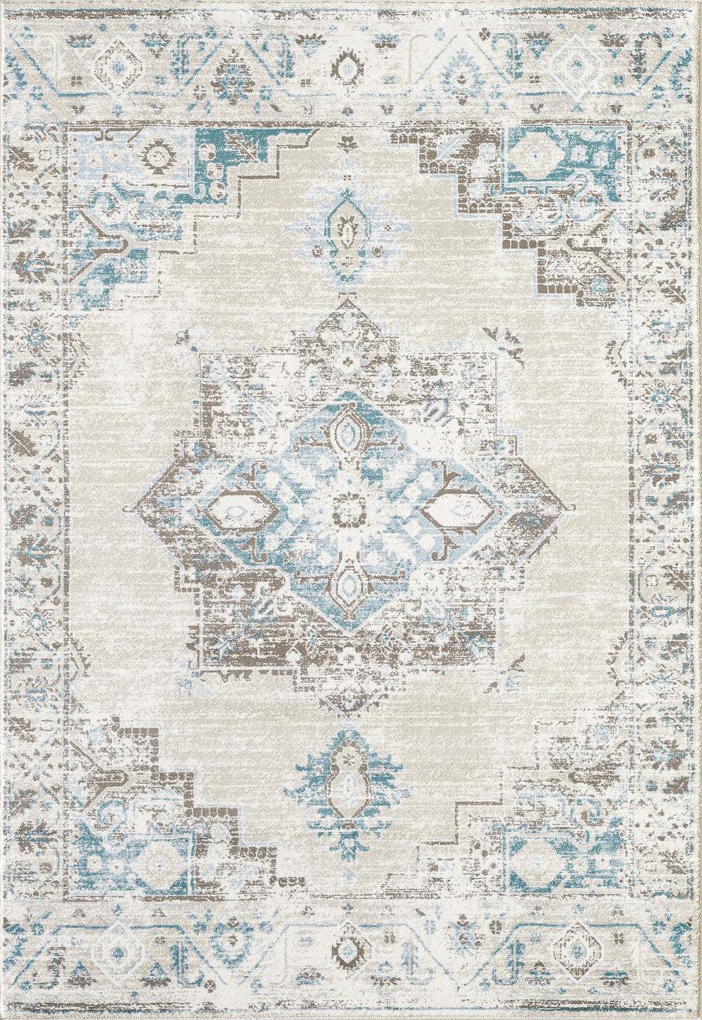 Traditional Distressed Ivory and Light Blue