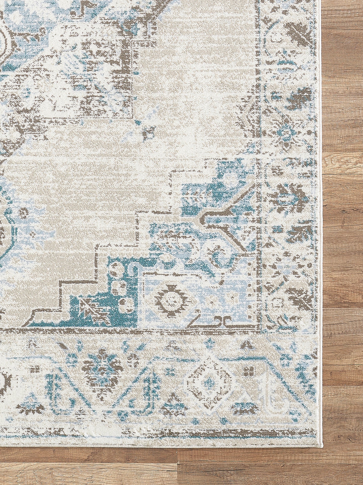 Traditional Distressed Ivory and Light Blue