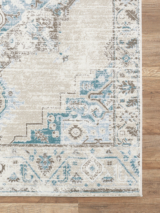 Traditional Distressed Ivory and Light Blue