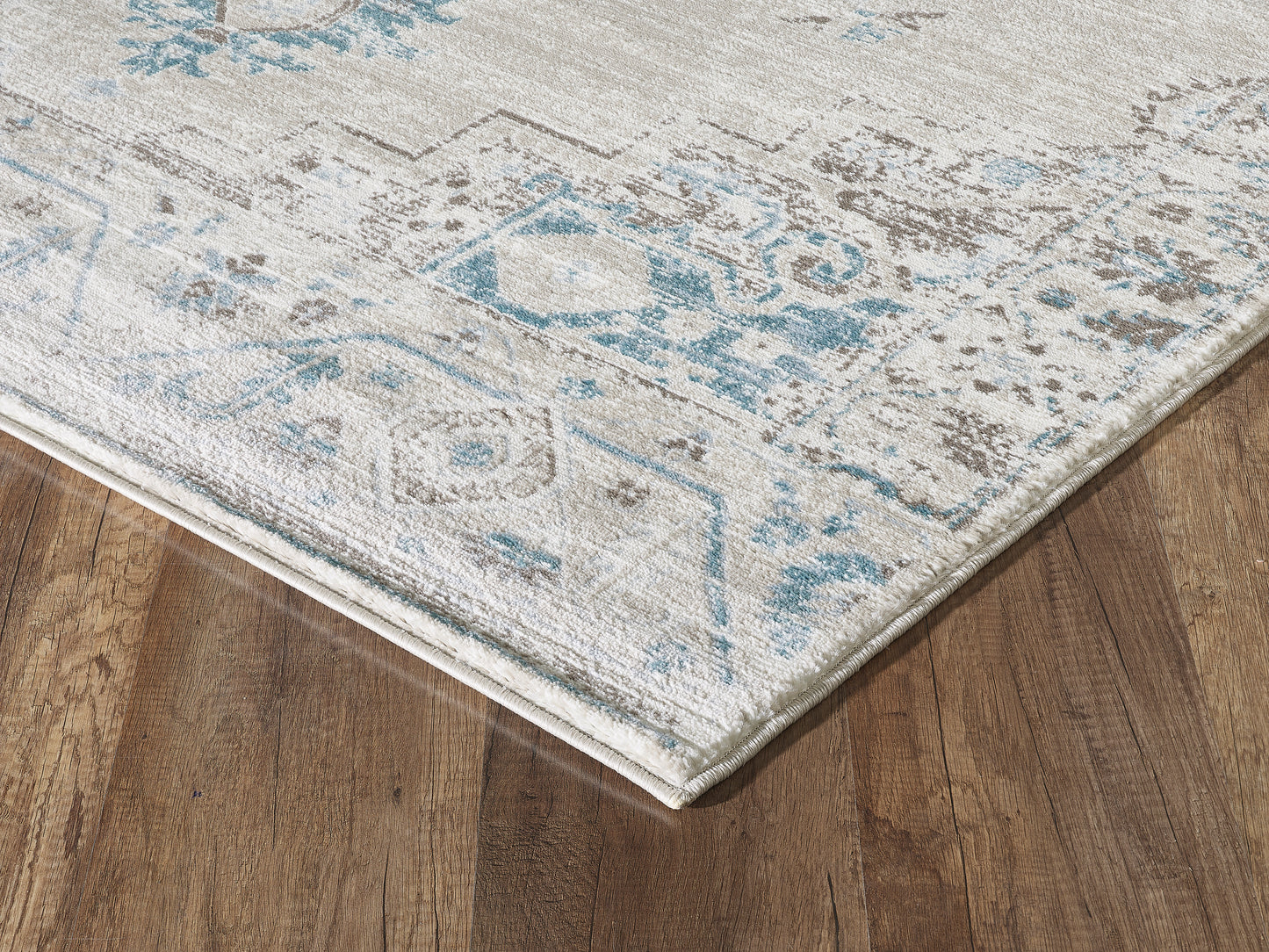Traditional Distressed Ivory and Light Blue