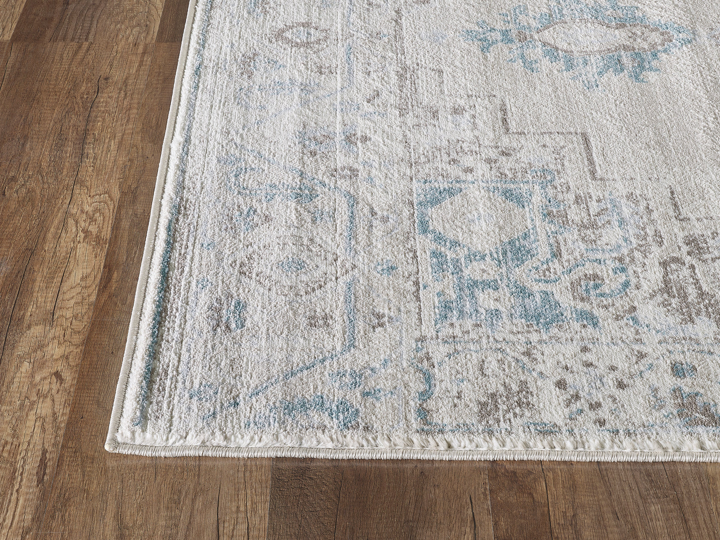 Traditional Distressed Ivory and Light Blue