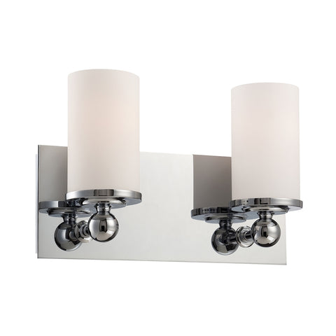 Adam 2-Light Vanity Lamp in Chrome with White Opal Glass
