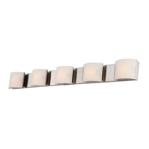 Pandora 5-Light Vanity Sconce in Polished Matte Nickel with White Opal Glass