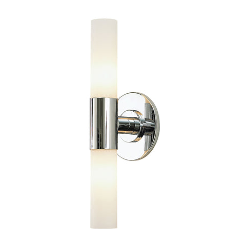Double Cylinder 2-Light Vanity Lamp in Chrome with White Opal Glass