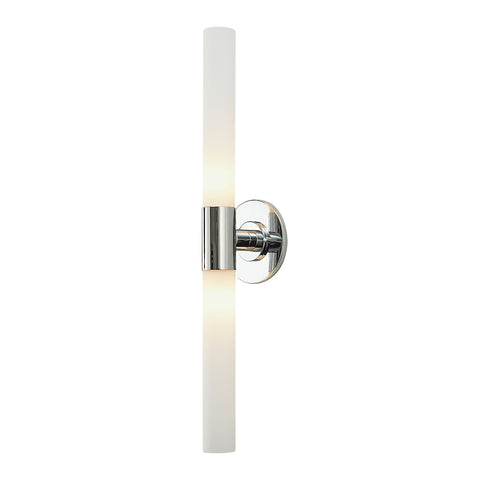 Long Cylinder 2-Light Vanity Lamp in Chrome with White Opal Glass