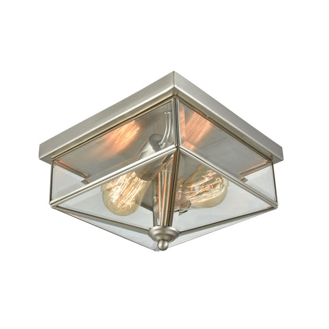 Lankford 2 Light Outdoor Flush In Satin Nickel With Clear Glass