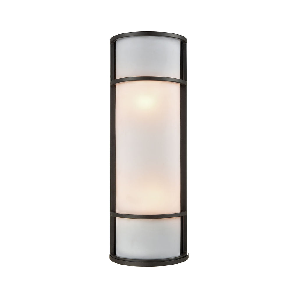 Bella Outdoor Wall Sconce In Oil Rubbed Bronze With A White Acrylic Diffuser