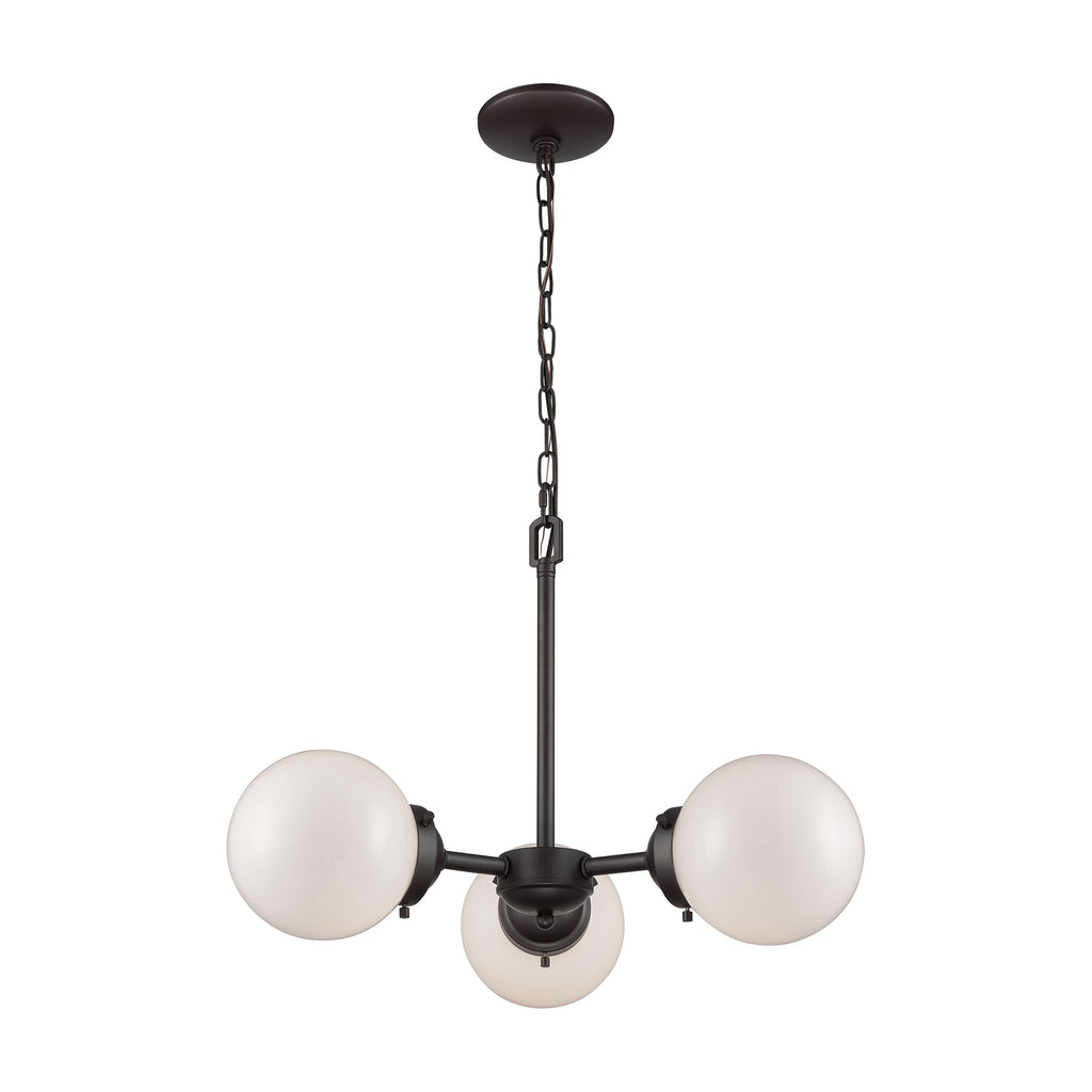 Beckett 3 Light Chandelier In Oil Rubbed Bronze With Opal White Glass