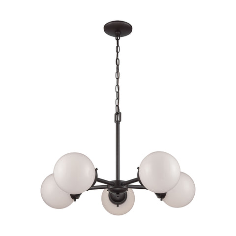 Beckett 5 Light Chandelier In Oil Rubbed Bronze With Opal White Glass