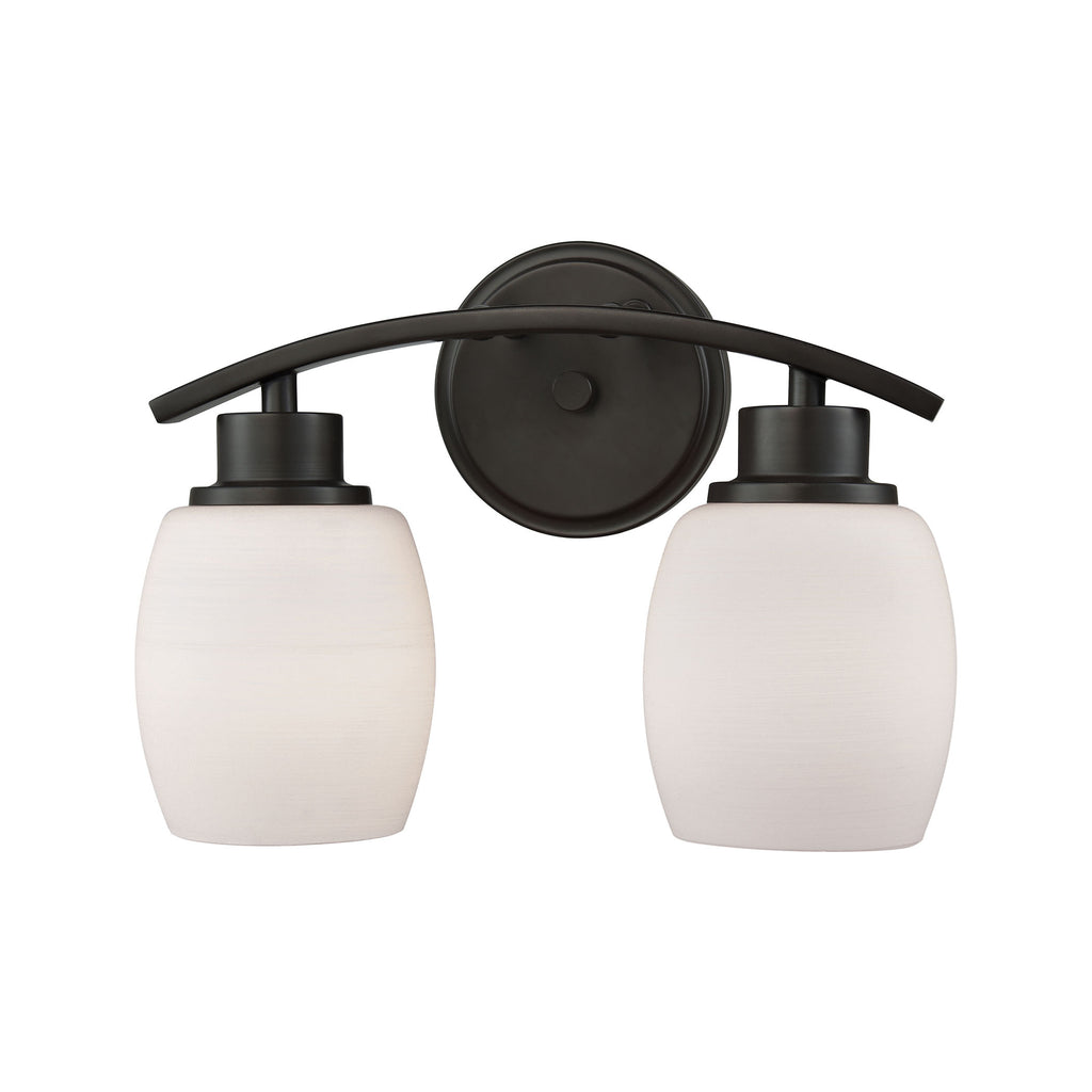 Casual Mission 2 Light Bath In Oil Rubbed Bronze With White Lined Glass