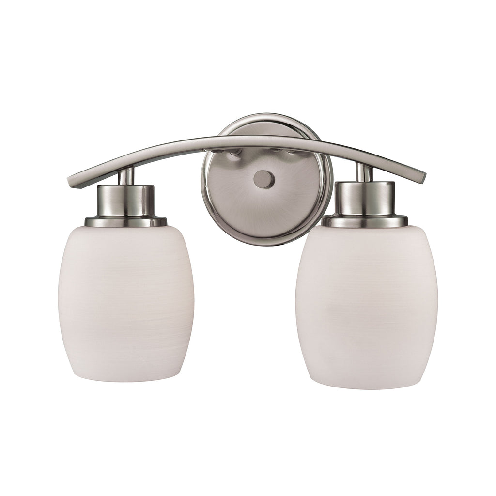 Casual Mission 2 Light Bath In Brushed Nickel With White Lined Glass