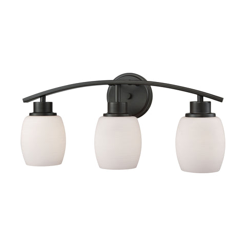 Casual Mission 3 Light Bath In Oil Rubbed Bronze With White Lined Glass