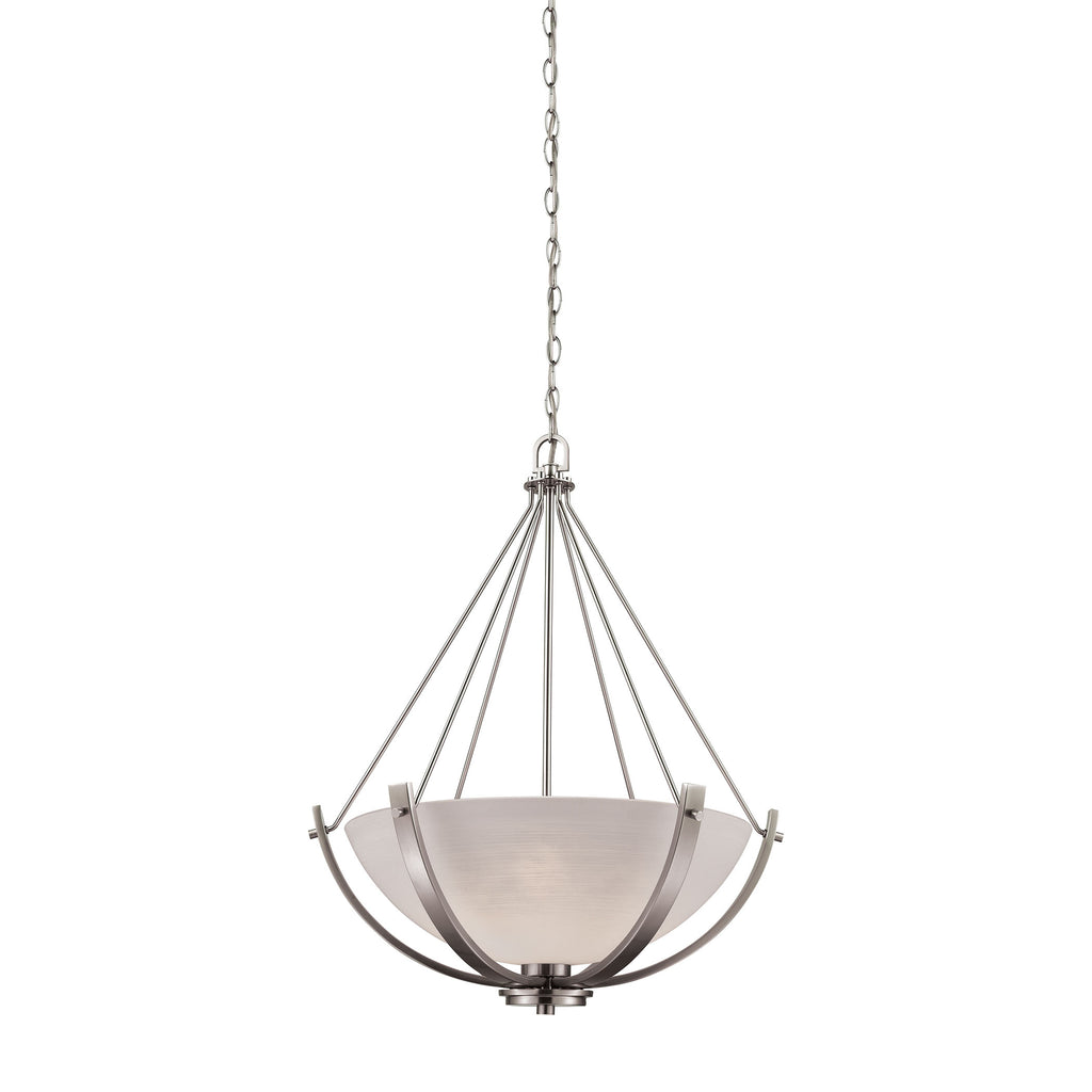 Casual Mission 3 Light Chandelier In Brushed Nickel With White Lined Glass